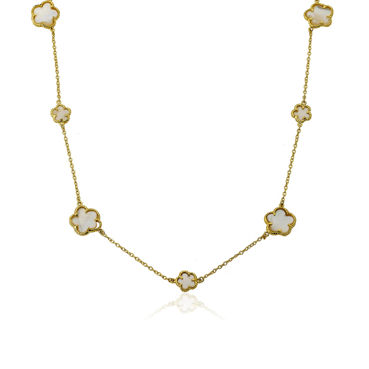 14k Gold Plated Country Chic Alternating Mother Of Pearl Gold Plated Chain Necklace Wholesale