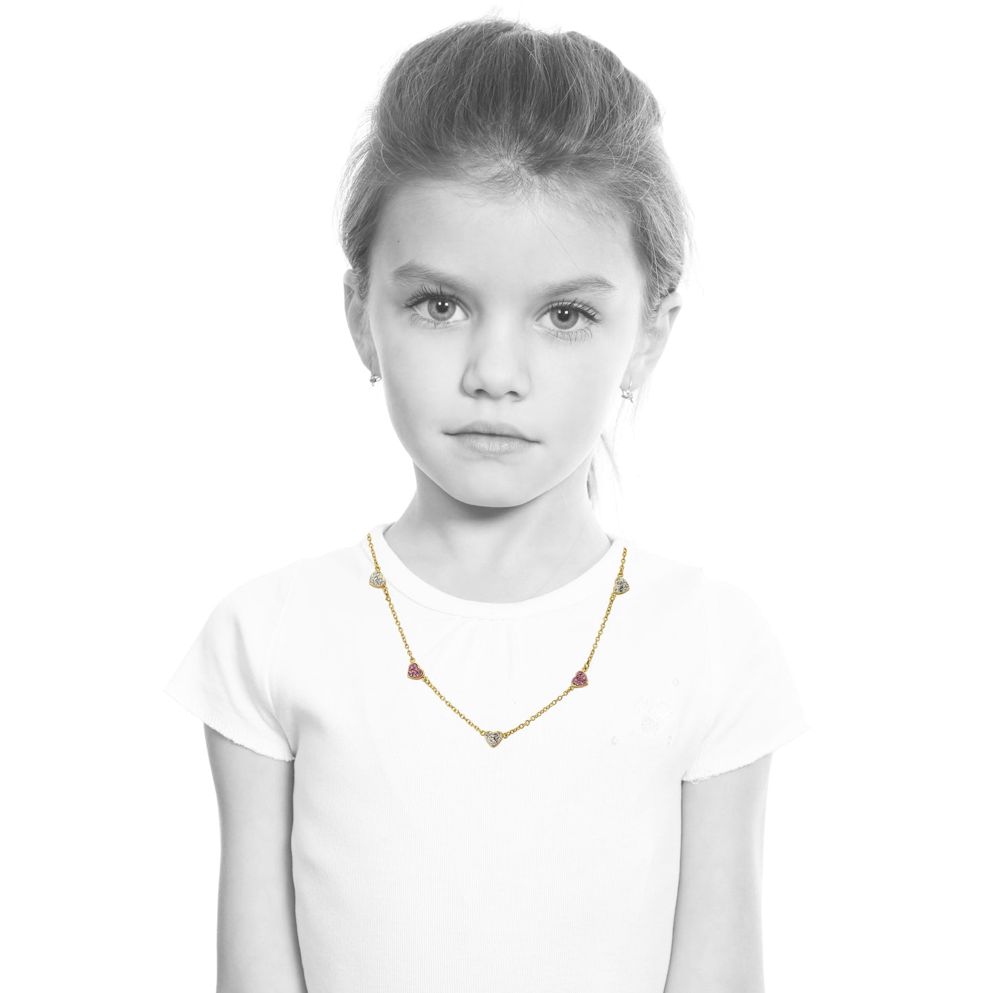Crystal Hearts Station Necklace