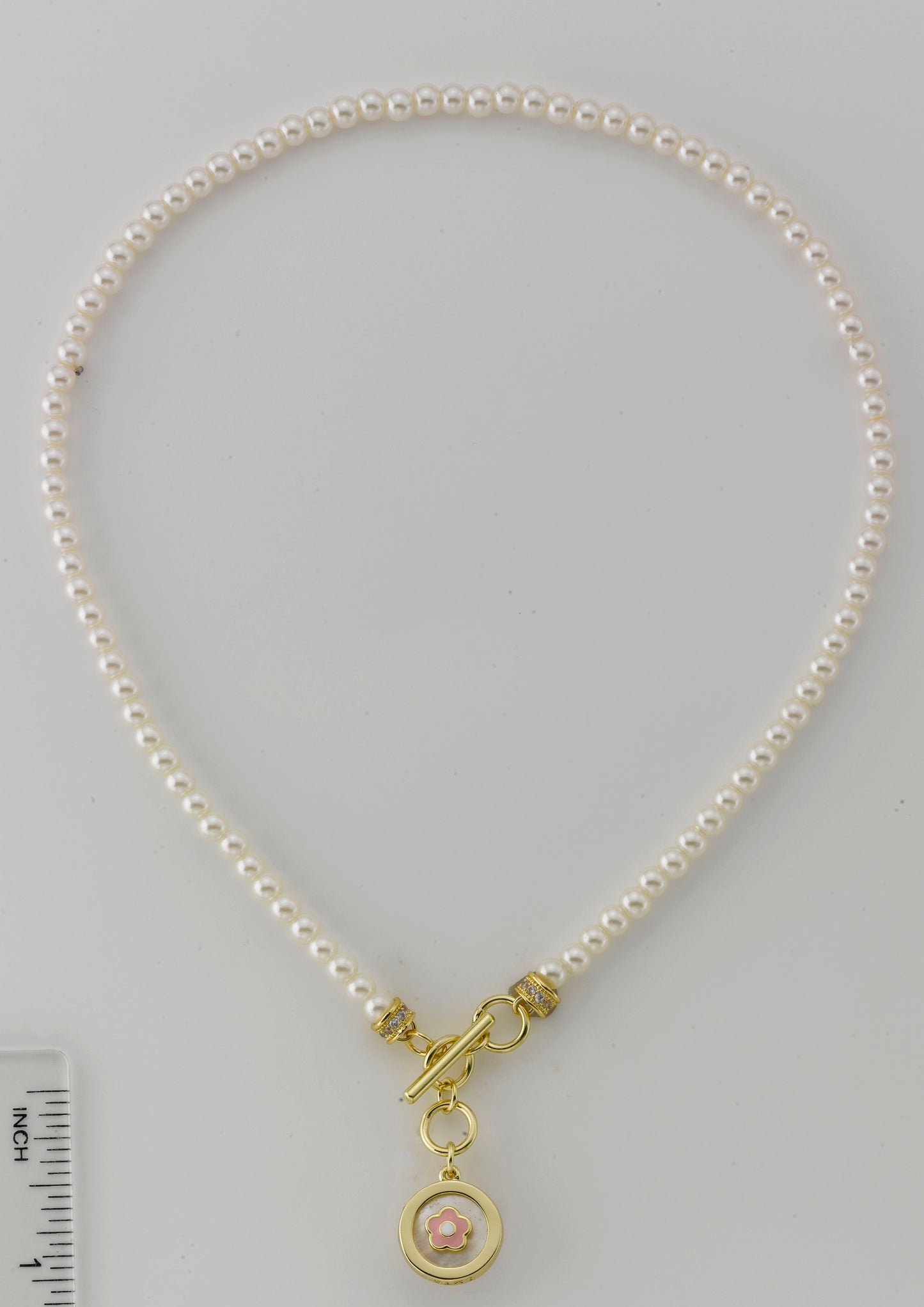 Mother Of Pearl Enamel Flower Pearl Necklace
