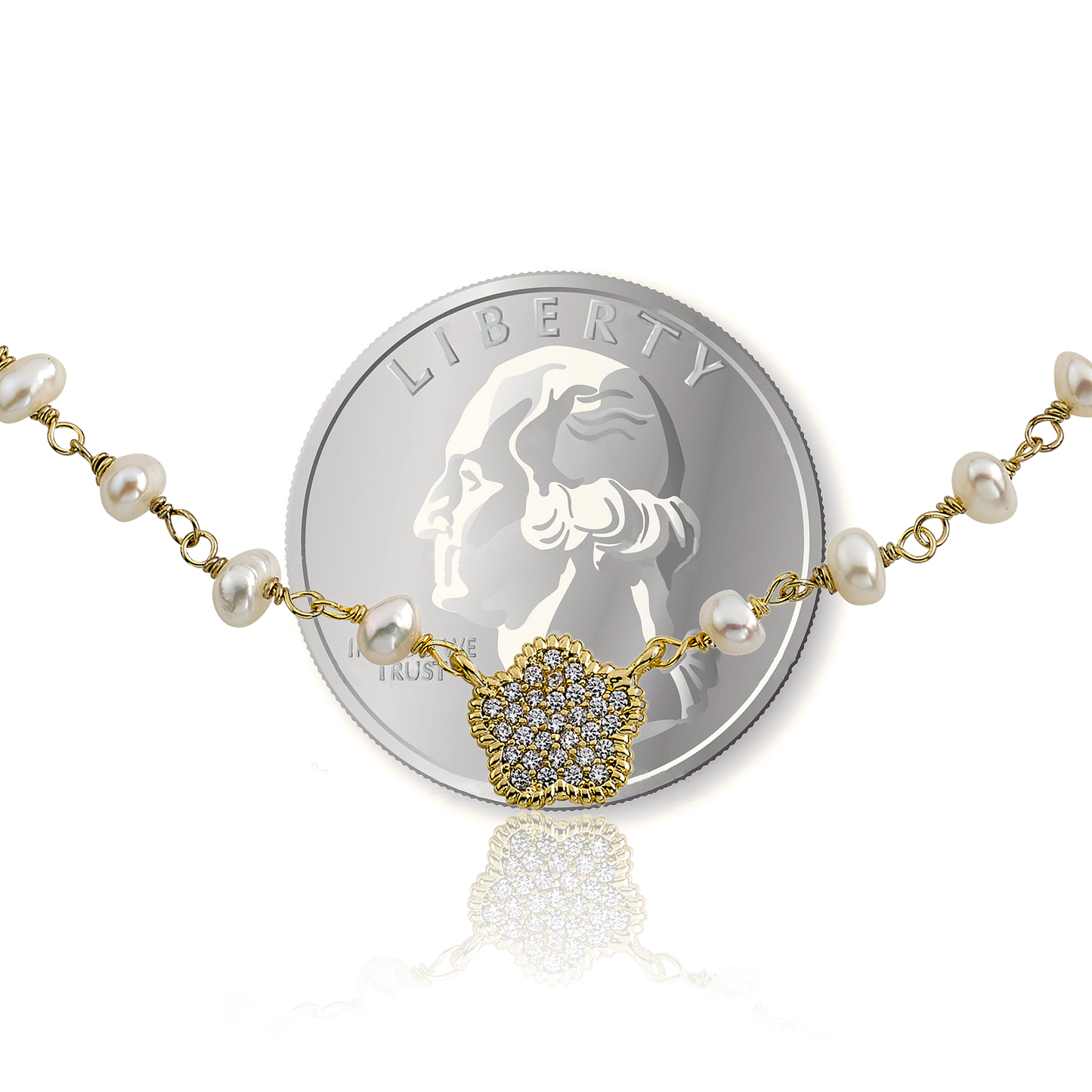 Micro Pave Flower Pearl Necklace Wholesale