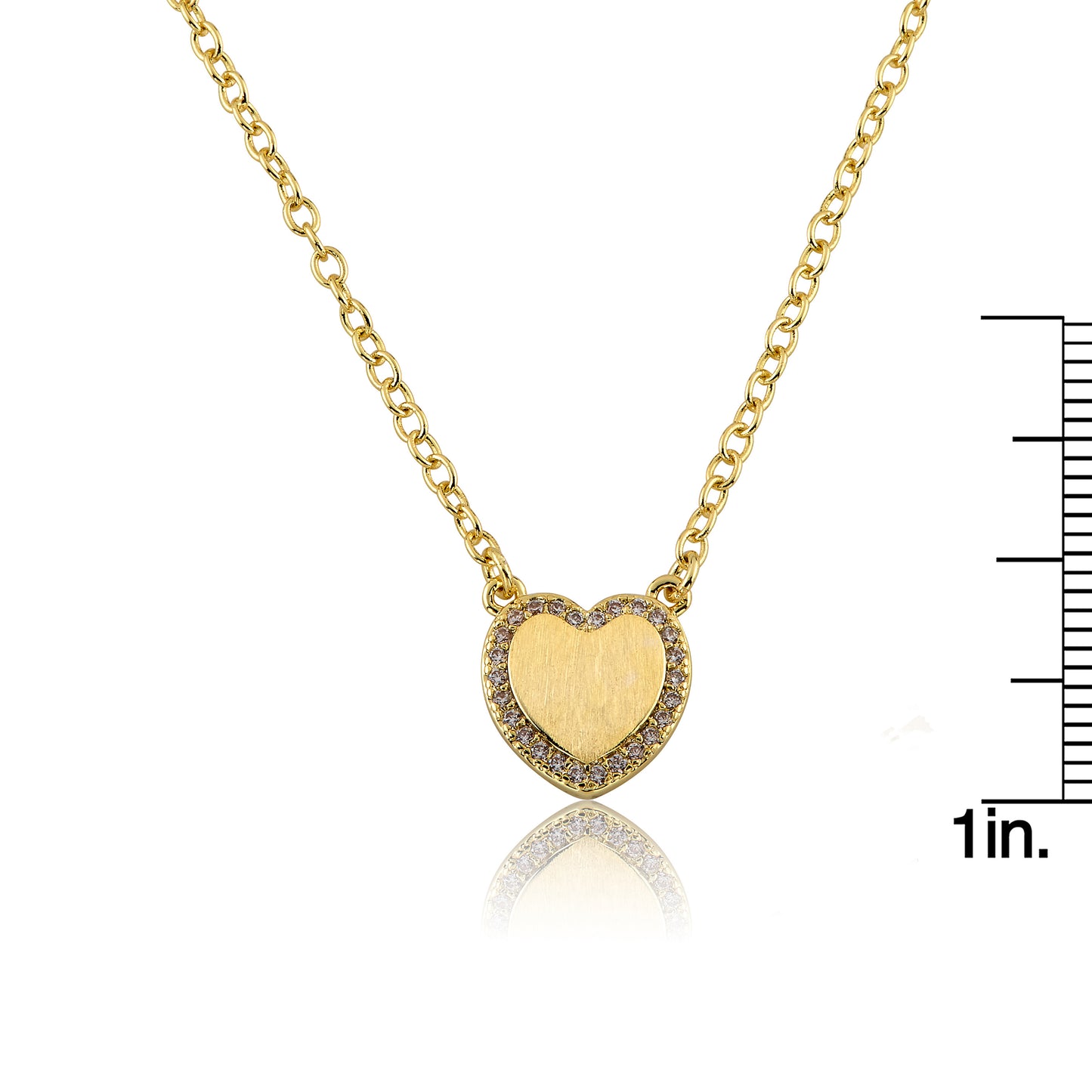 LMTS Classic! Brushed Cz Framed Heart Chain Necklace