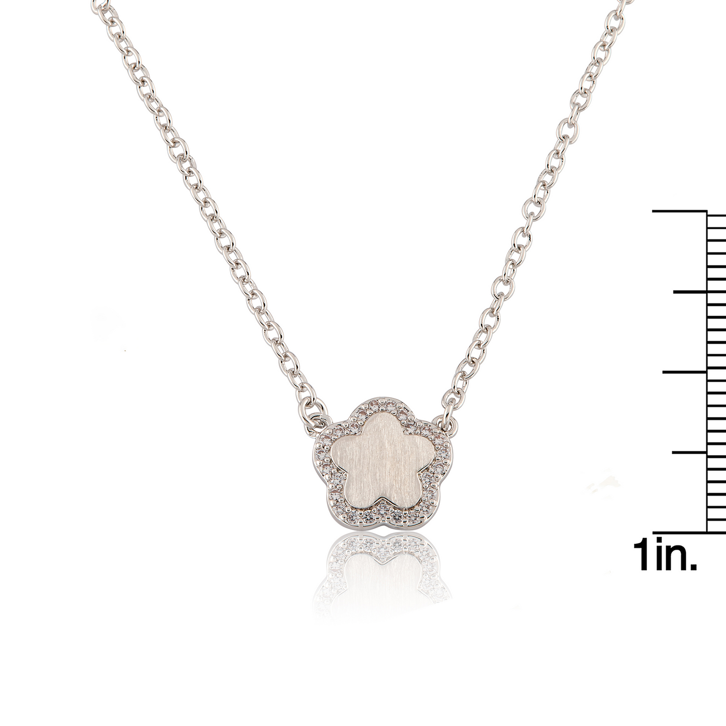 Brushed Cz Framed Flower Necklace