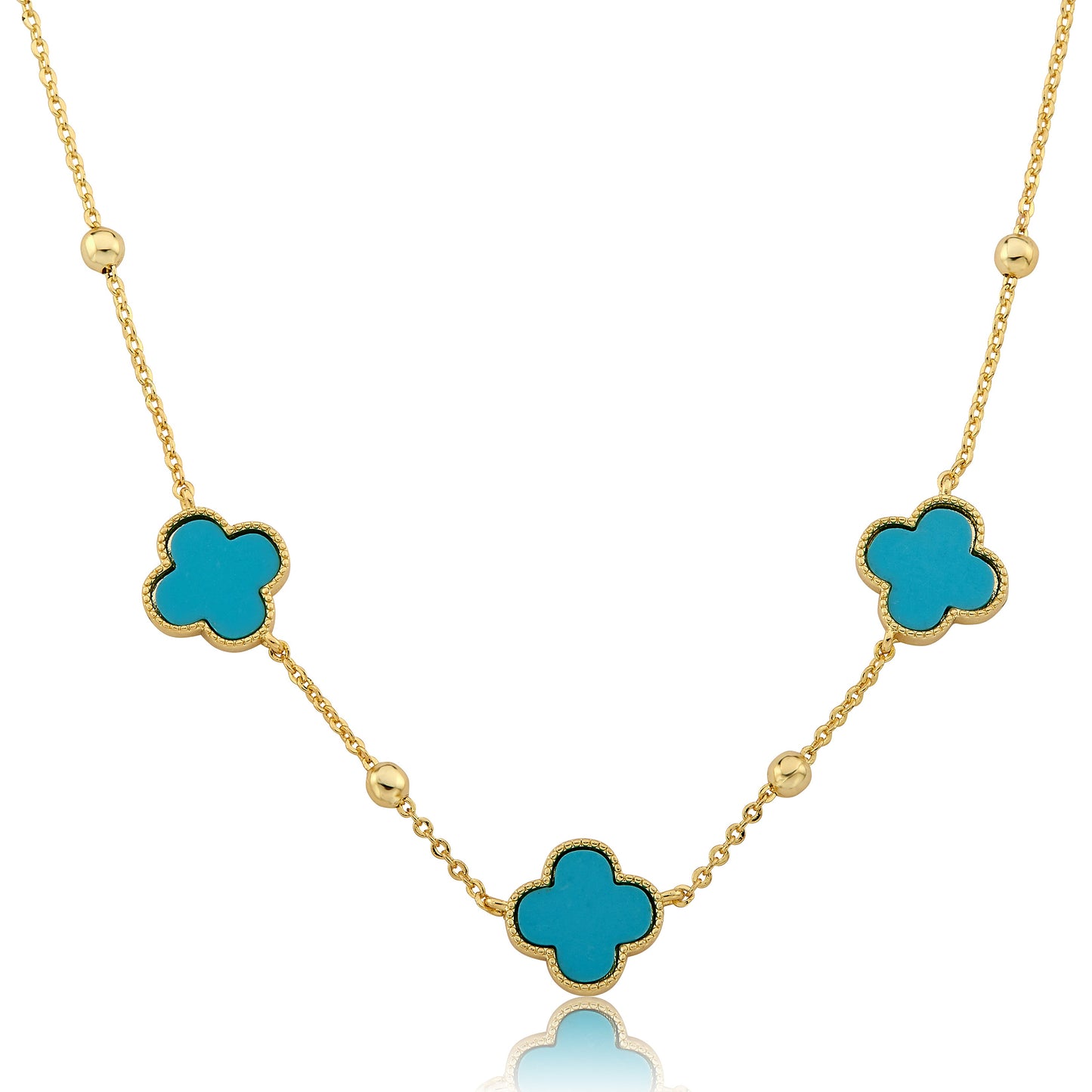 14K Gold Plated 3 Clover Pendant On Bead Station Necklace Wholesale
