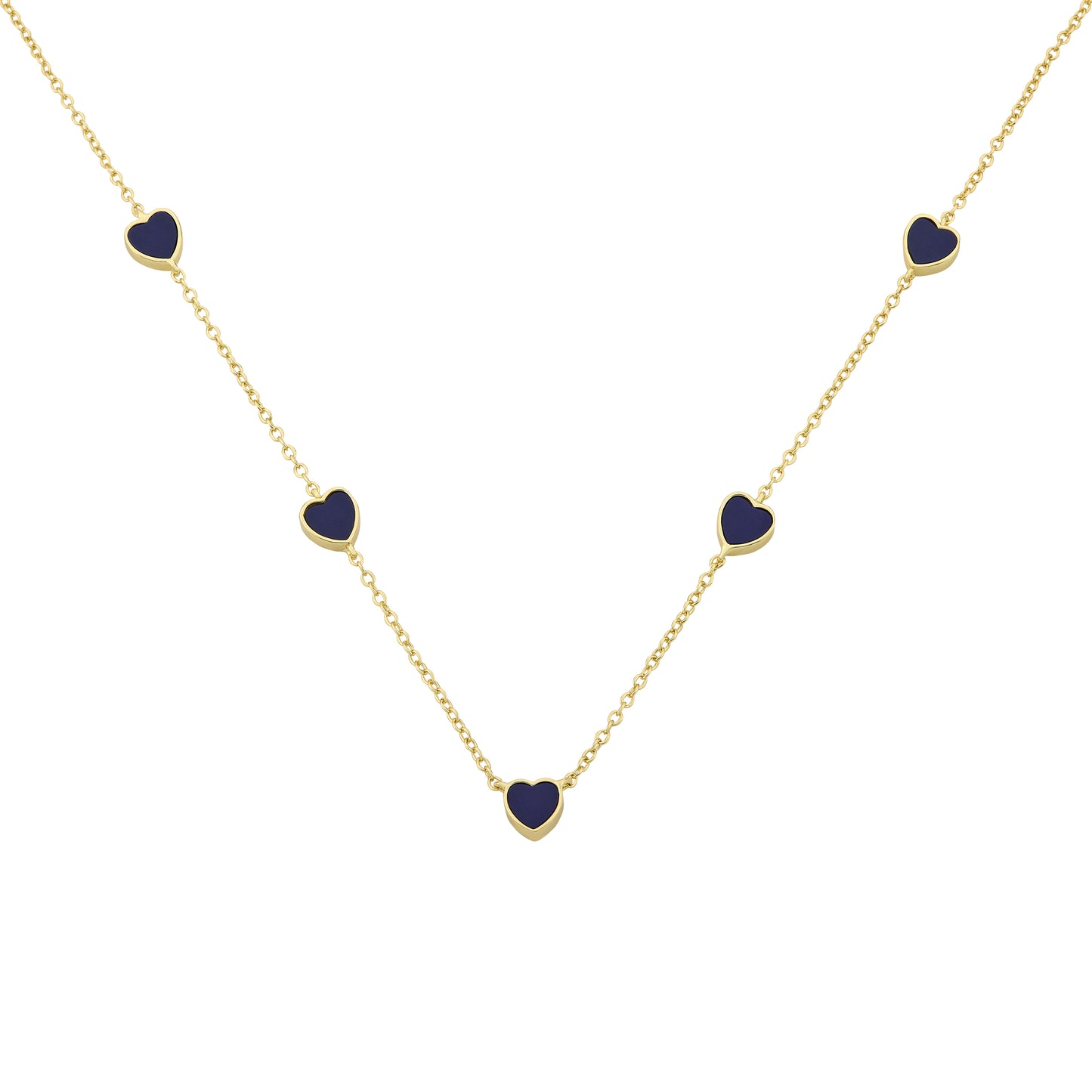 14K Gold Plated 7mm Heart Station Chain Necklace