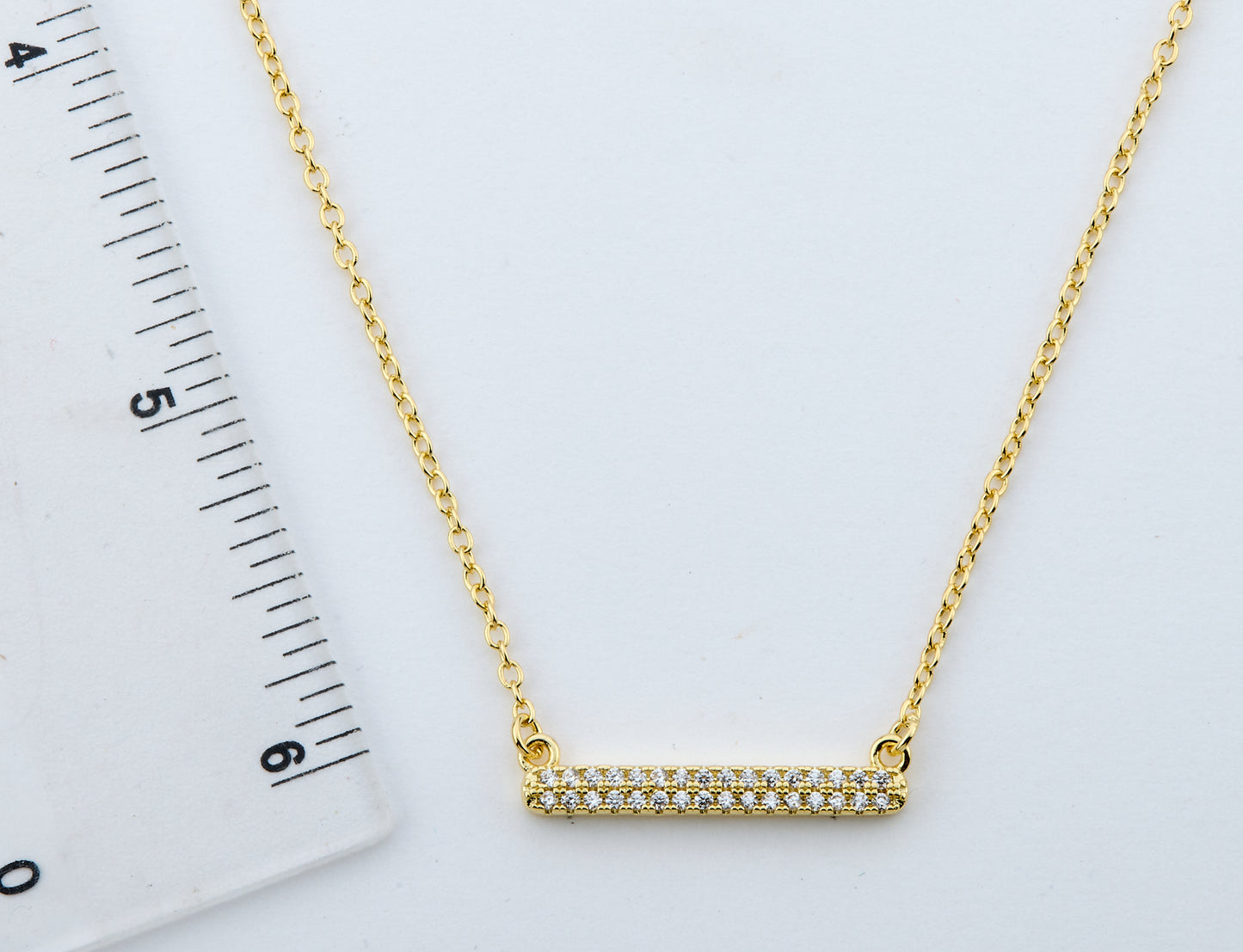 14K Gold Plated Necklace Accented With Cz Bar Center Wholesale