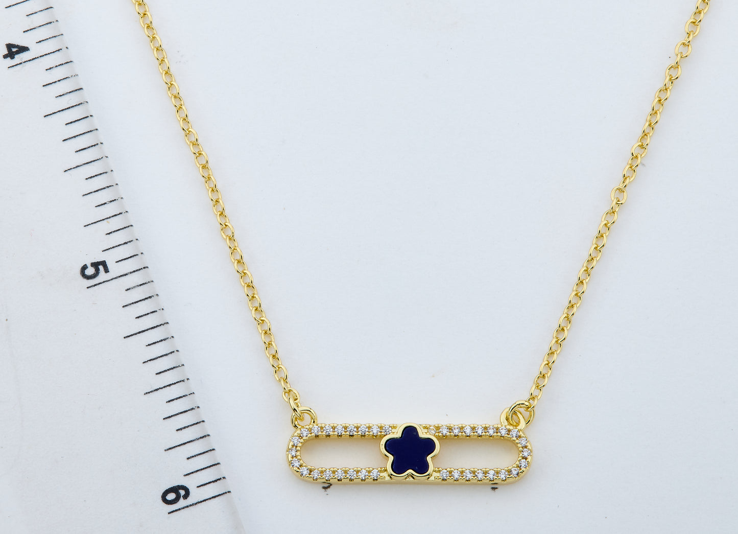 14K Gold Plated Necklace Accented With Cz & Mother Of Pearl Flower Bar Center