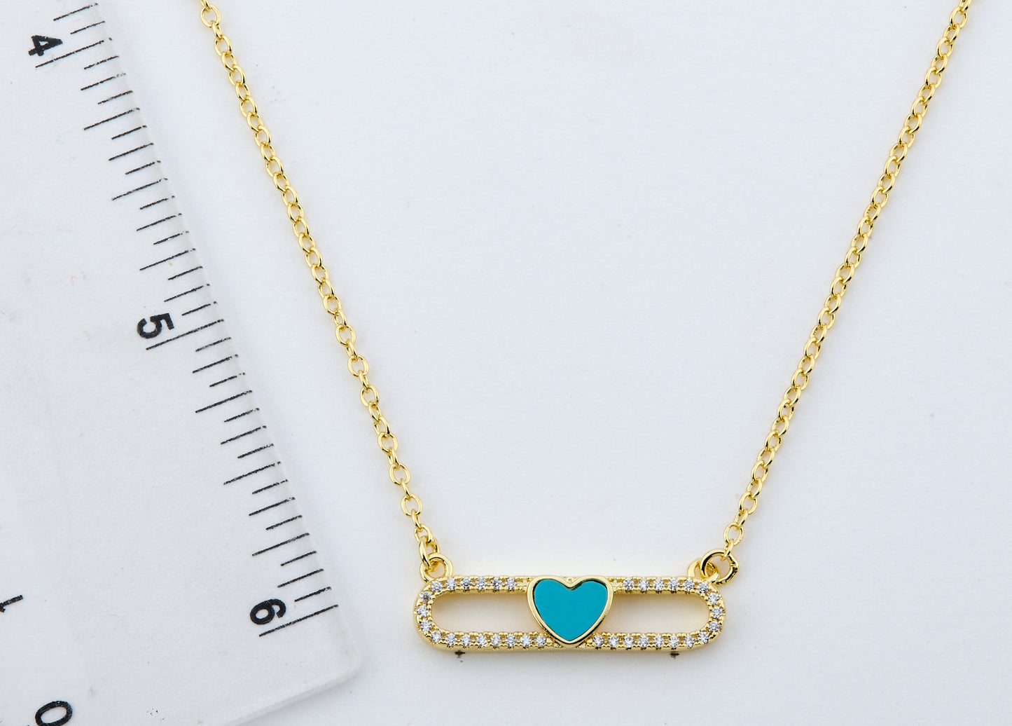 14K Gold Plated Necklace Accented With Cz & Mother Of Pearl Heart Bar Center