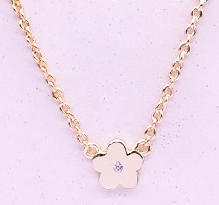 14k Gold Plated Cz Center Flower Chain Necklace Wholesale