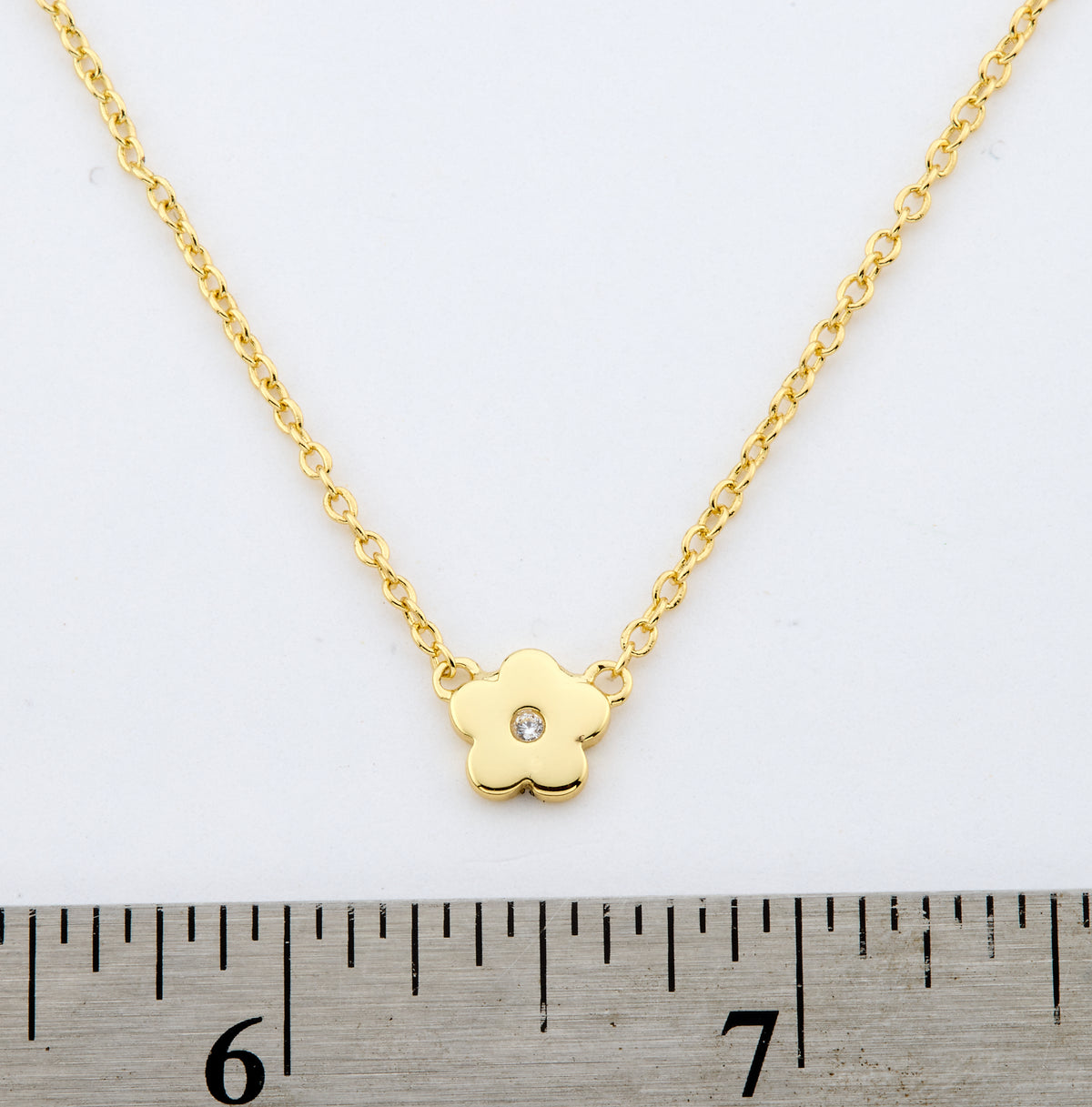 14k Gold Plated Cz Center Small Flower Chain Necklace