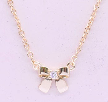 14k Gold Plated Cz Center Bow Chain Necklace Wholesale