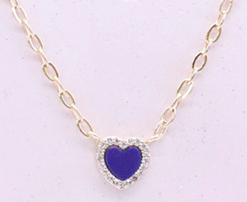 14k Gold Plated Cz Framed Mother Of Pearl Heart Link Chain Necklace Wholesale