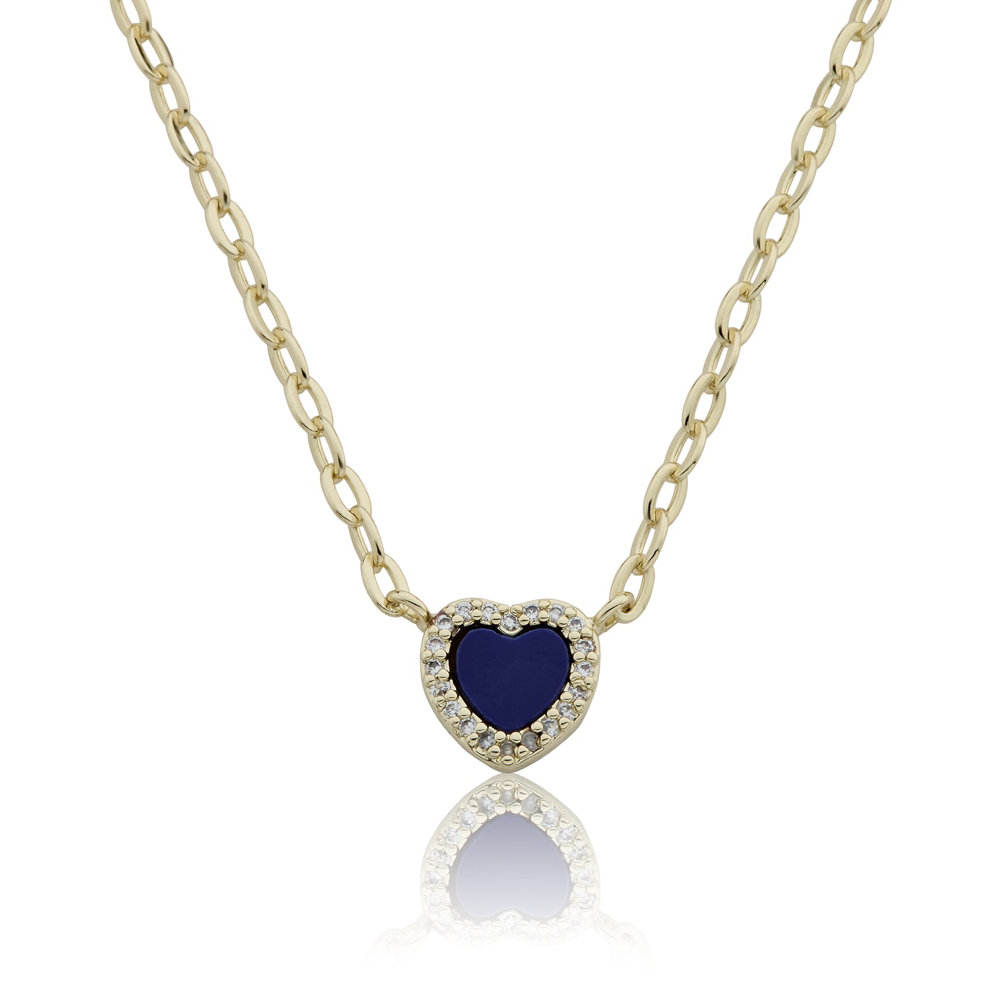 14k Gold Plated Cz Framed Mother Of Pearl Heart Link Chain Necklace