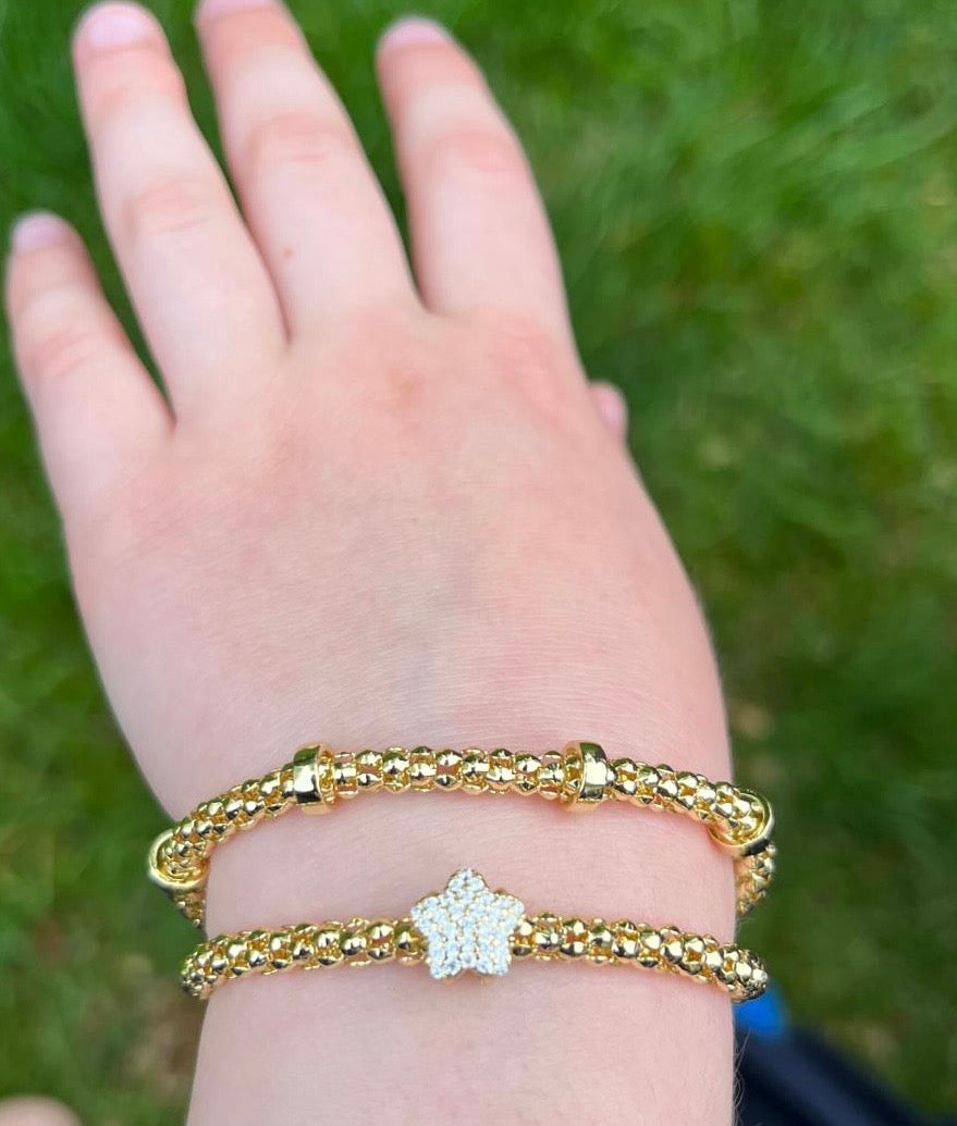 14K Gold Plated Mesh Rope Cz Slide Flower Bracelet Wholesale