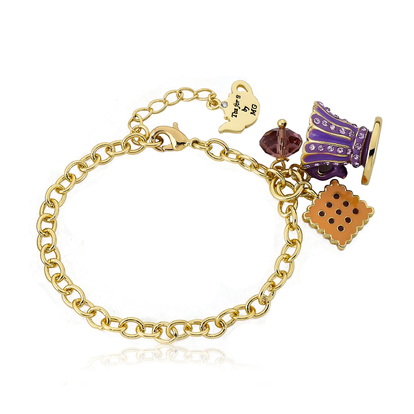 Tea 4 Two Crystal Tea Cup Dangle Bracelet