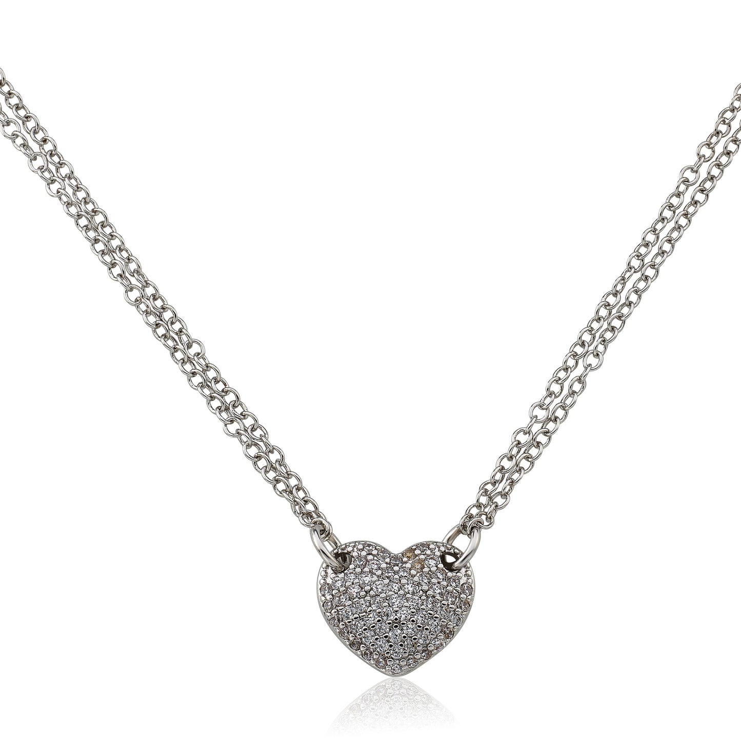 Rhodium Plated Small Heart Flower Necklace