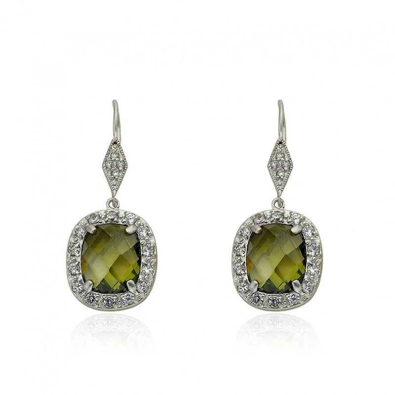 14K Gold Plated ARCTIC MIST Stone Square Earrings Wholesale