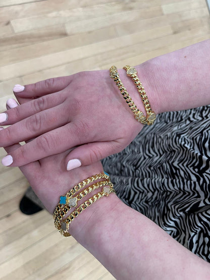 Link Bangle Accented With Cz Clovers Wholesale