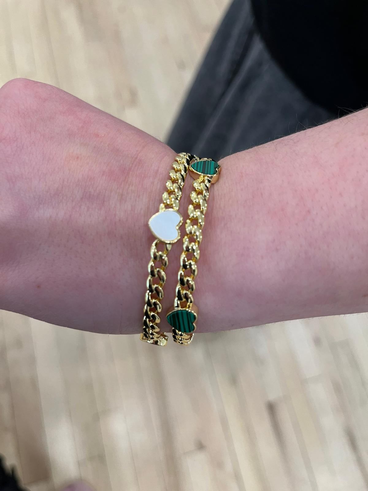 Link Bangle Accented With Mother Of Pearl Hearts