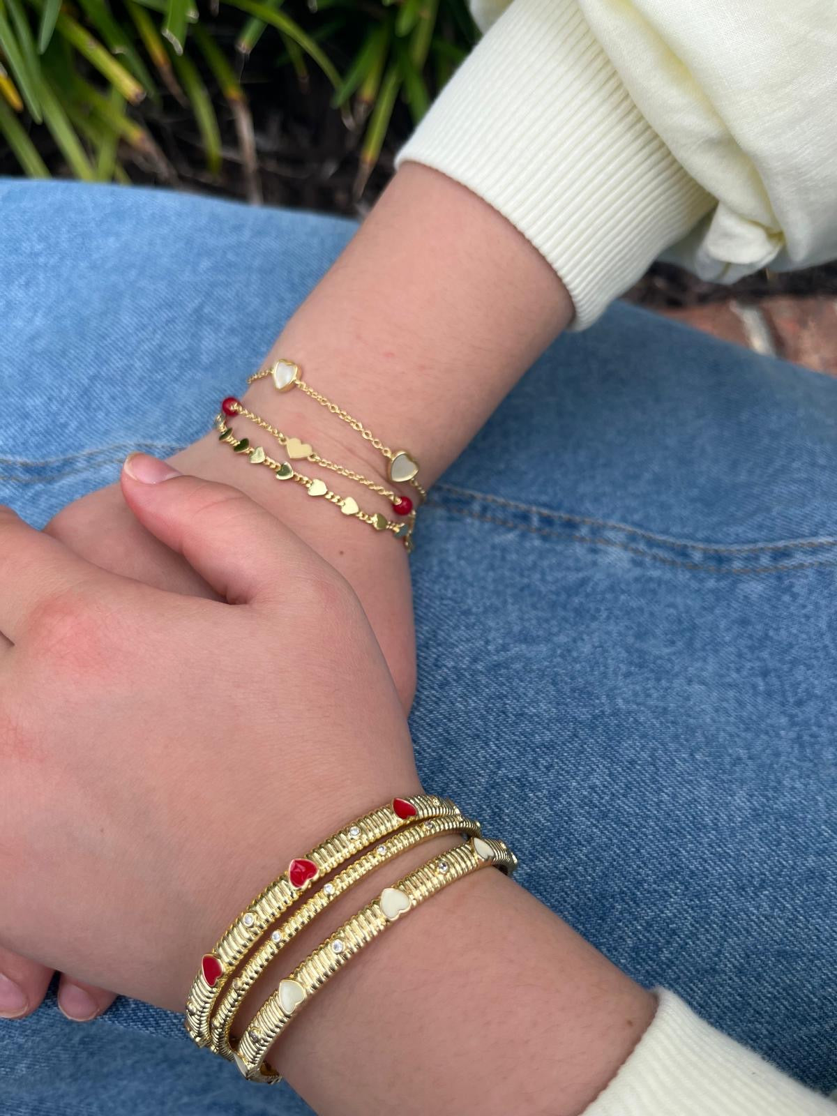 Ribbed Bangle And Enamel Hearts Bangle