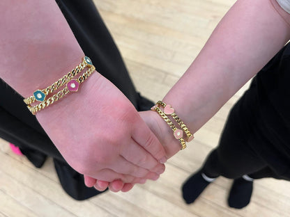 Link Bangle Accented With Enamel Hearts