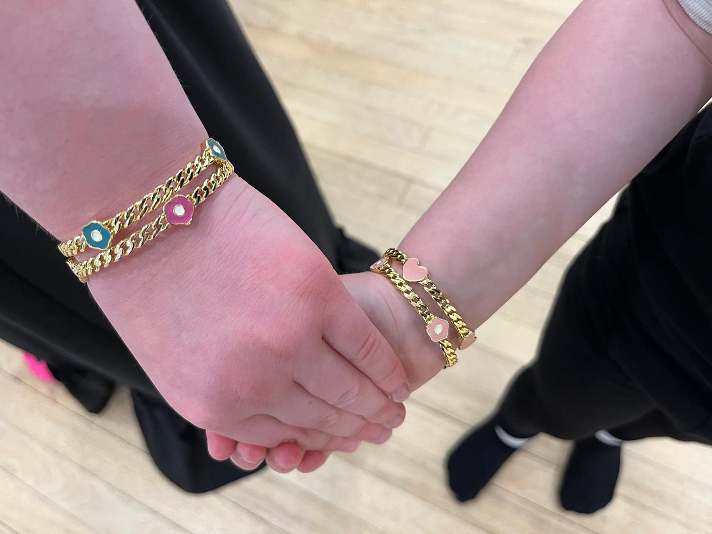 Link Bangle Accented With Enamel Flowers