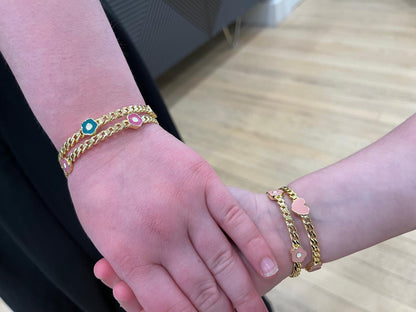 Link Bangle Accented With Enamel Hearts