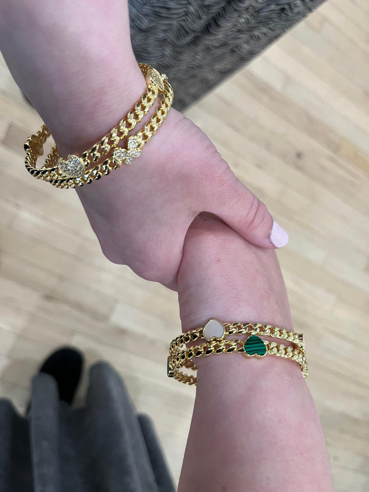 Link Bangle Accented With Cz Hearts Wholesale