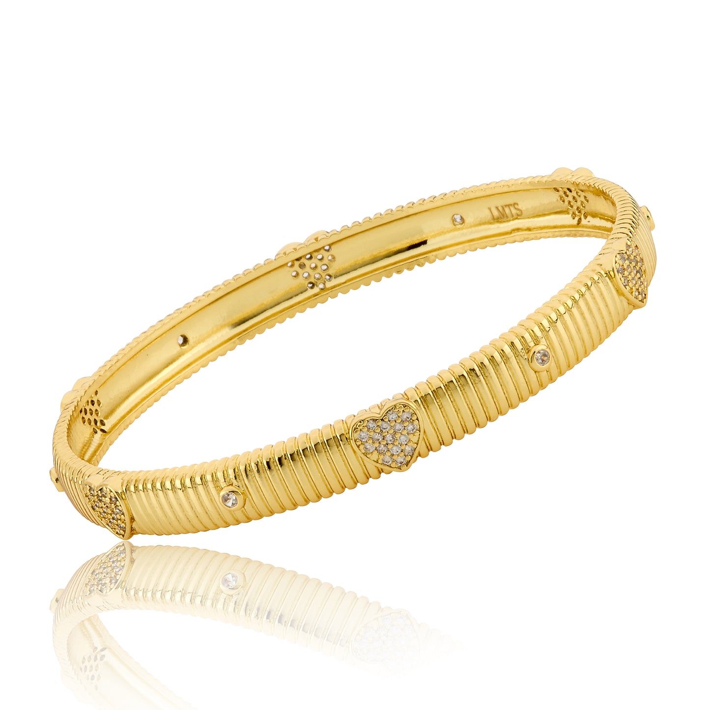 Ribbed Bangle With Cz Hearts