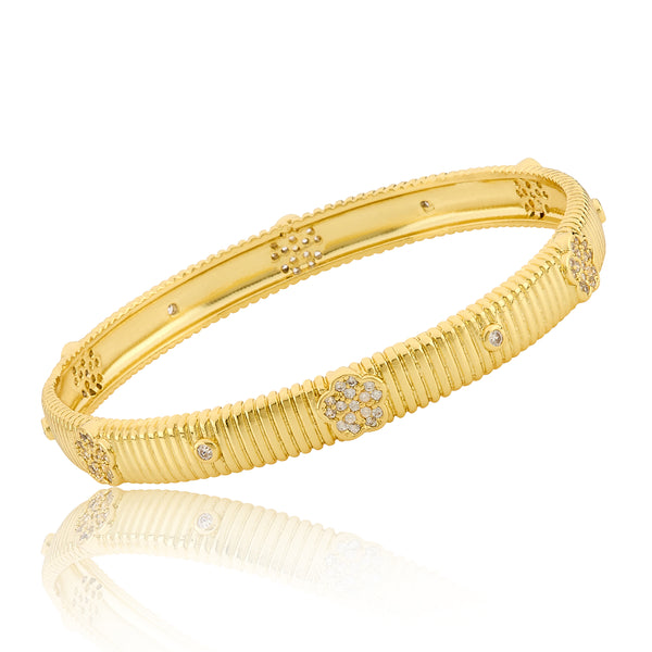 Ribbed Bangle With Cz Flowers
