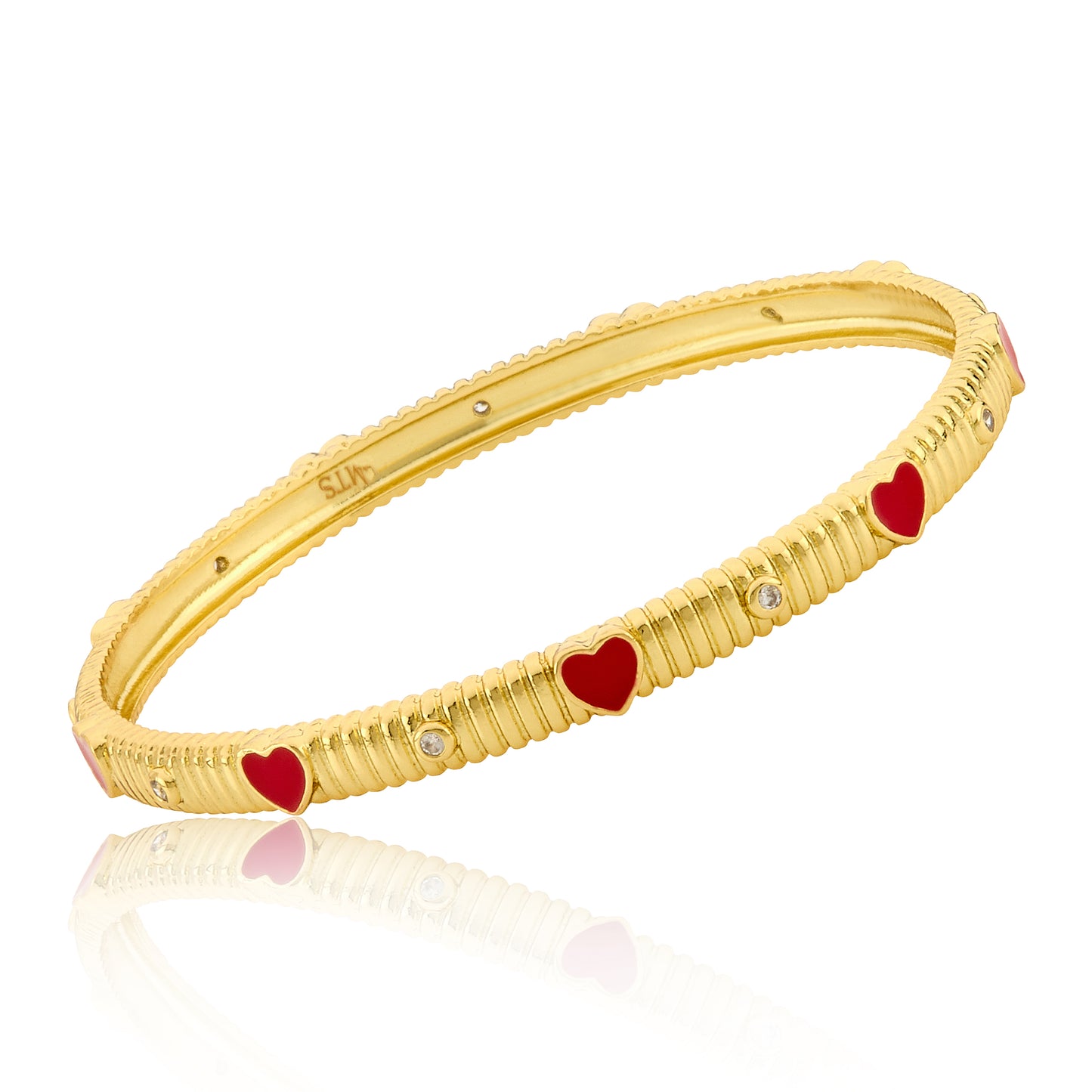 Ribbed Bangle And Enamel Hearts Bangle