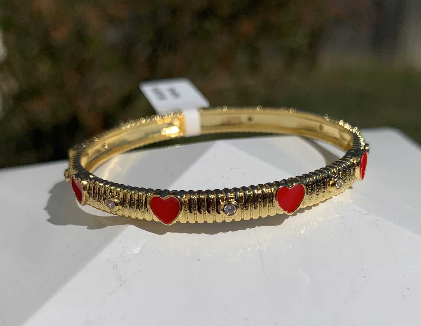 Ribbed Bangle And Enamel Hearts Bangle