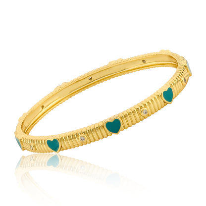 Ribbed Bangle And Enamel Hearts Bangle