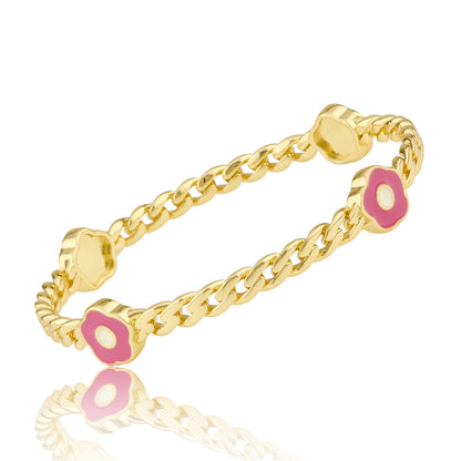 Link Bangle Accented With Enamel Flowers