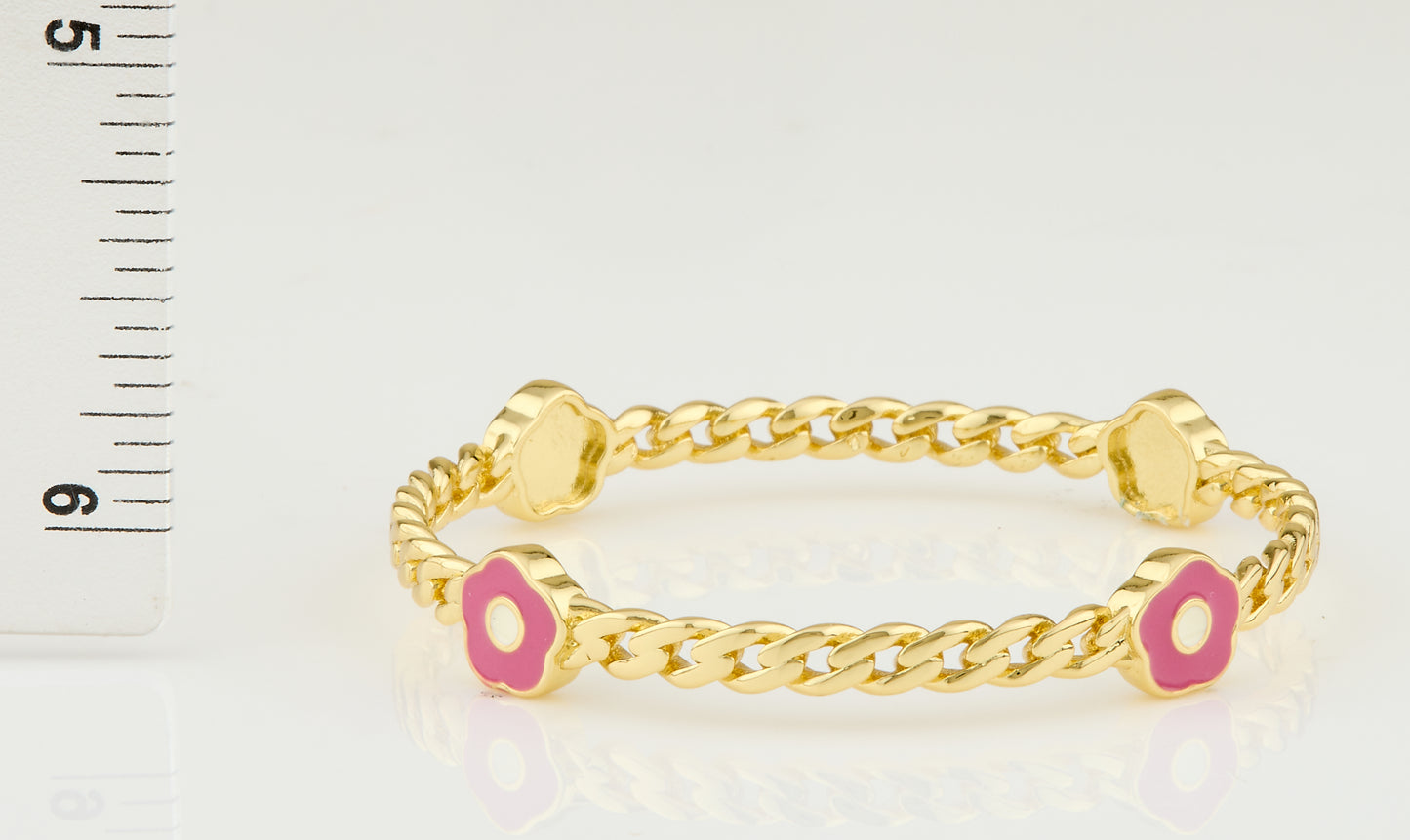 Link Bangle Accented With Enamel Flowers