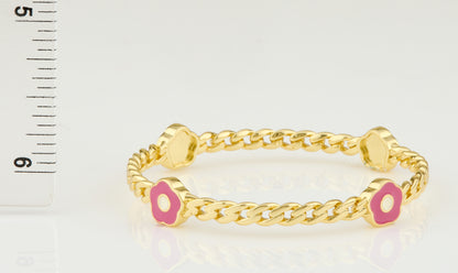 Link Bangle Accented With Enamel Flowers