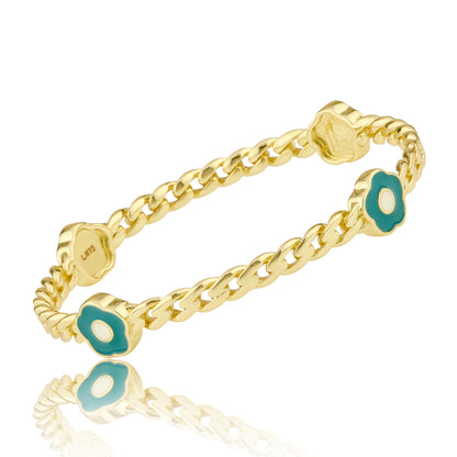 Link Bangle Accented With Enamel Flowers Wholesale