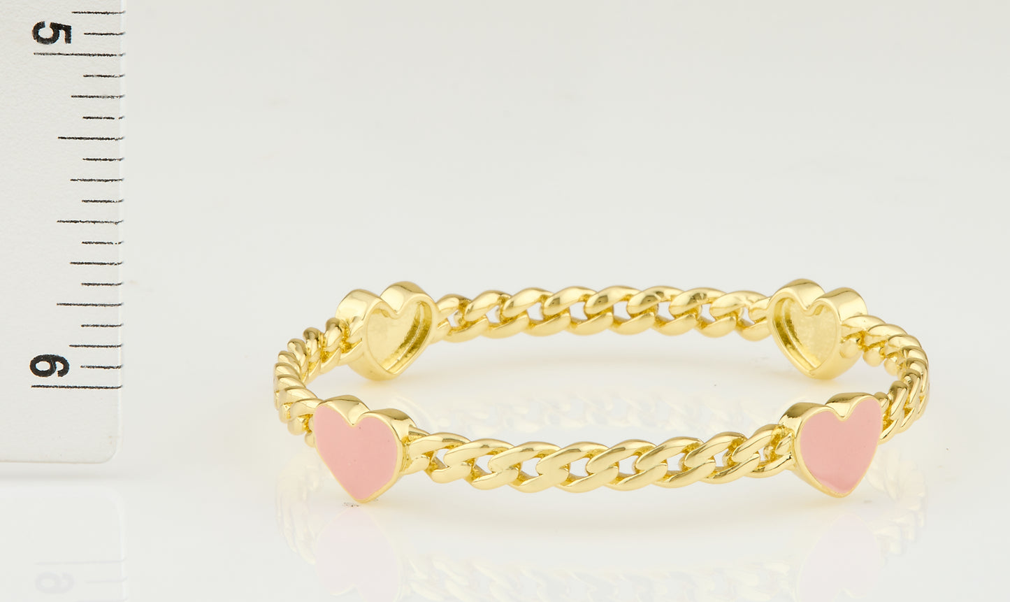 Link Bangle Accented With Enamel Hearts