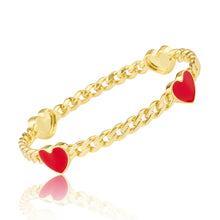 Link Bangle Accented With Enamel Hearts