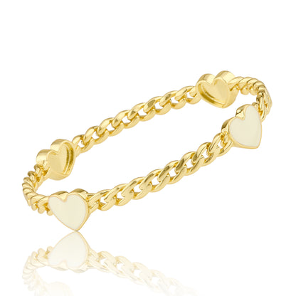 Link Bangle Accented With Enamel Hearts
