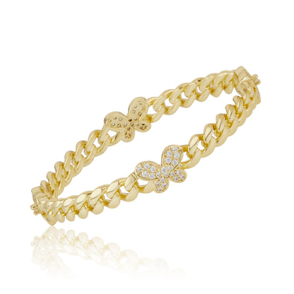Link Bangle Accented With Cz Butterflies