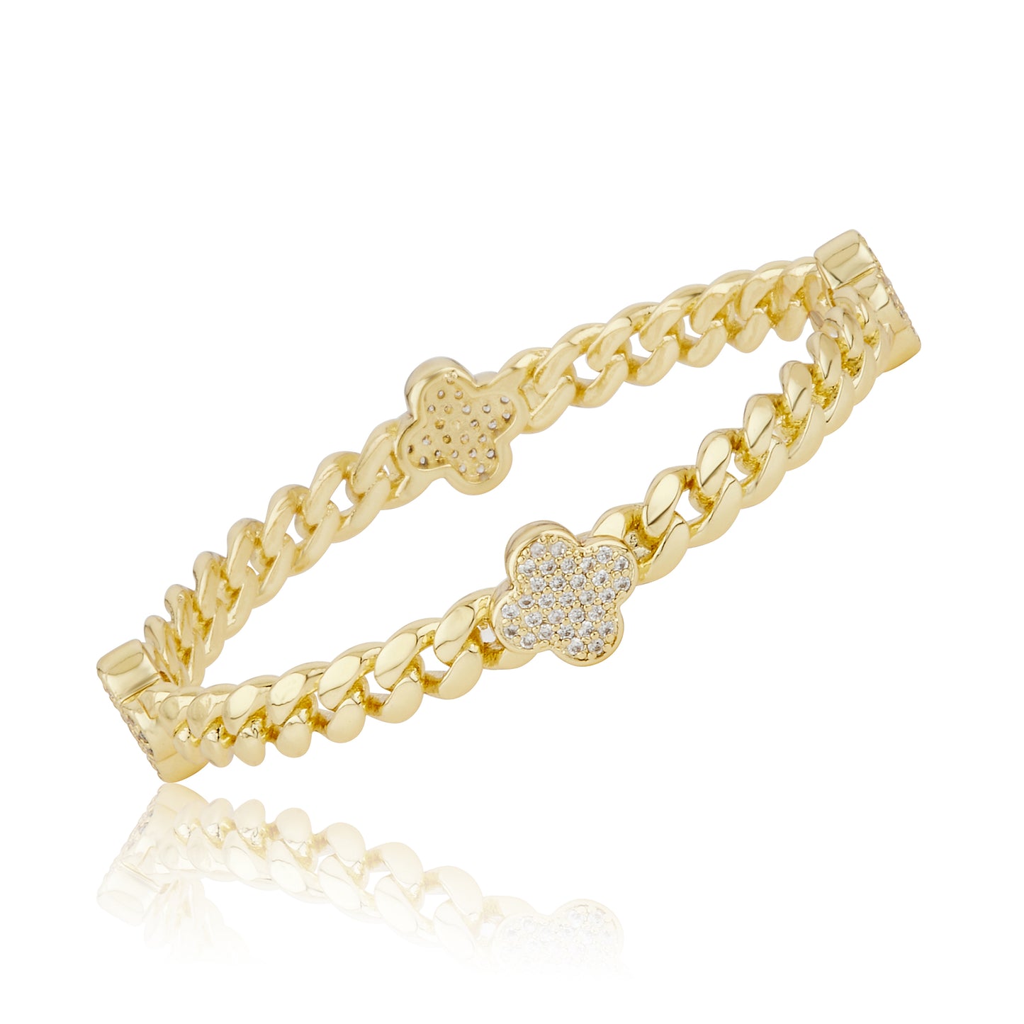 Link Bangle Accented With Cz Clovers Wholesale