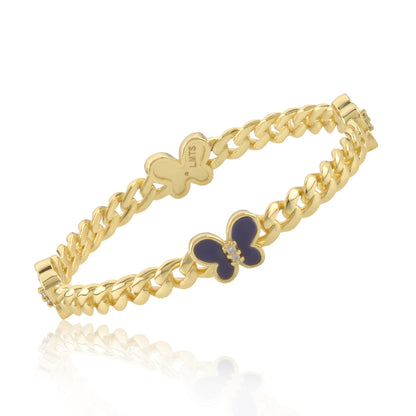 Link Bangle Accented With Cz & Mother Of Pearl Butterflies Wholesale