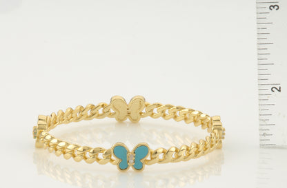 Link Bangle Accented With Cz & Mother Of Pearl Butterflies Wholesale