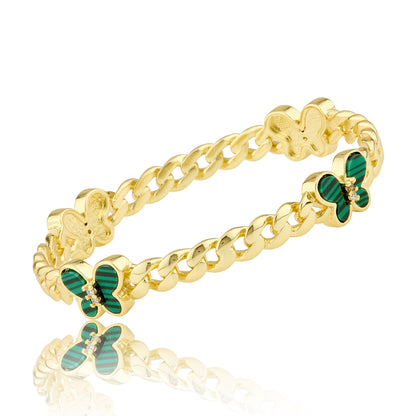 Link Bangle Accented With Cz & Mother Of Pearl Butterflies