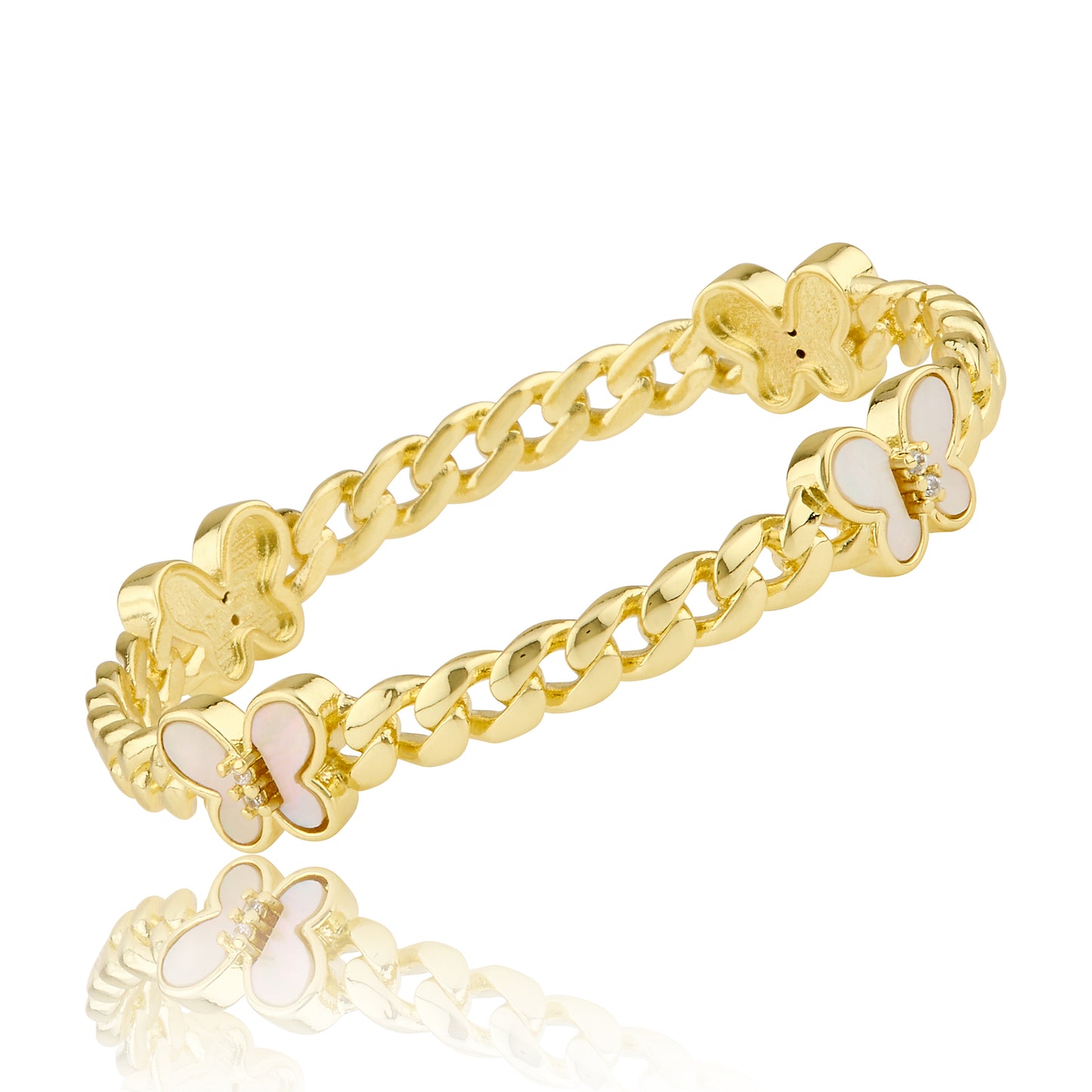 Link Bangle Accented With Cz & Mother Of Pearl Butterflies Wholesale