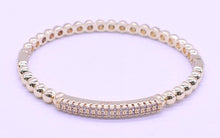 14K Gold Plated Oval Bead Clasped Bangle Accented With Cz Heart Bar Center Wholesale