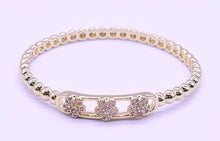 LMTS Classic! 14K Gold Plated Oval Bead Clasped Bangle Accented With 3 Cz Flowers Bar Center Wholesale