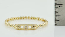 LMTS Classic! 14K Gold Plated Oval Bead Clasped Bangle Accented With 3 Cz Flowers Bar Center Wholesale