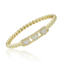 14K Gold Plated Oval Bead Clasped Bangle Accented With 3 Mother Of Pearl Hearts Bar Center Wholesale