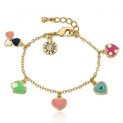 14k Gold Plated I LOVE MY JEWELS Multi Color Enamel Assorted Hearts Charm Bracelet Wholesale